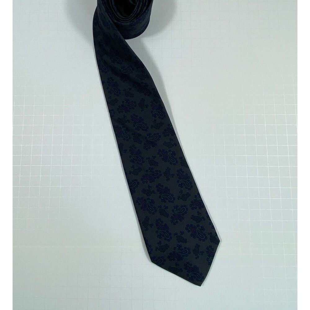 Vintage Italian Silk Paisley Necktie Gray Blue Purple Handmade Tie